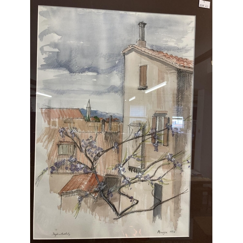 151 - Daphne Boothby (born 1931): 1992 watercolour and pastel on paper 'Perugia' village and seascape. 20i... 