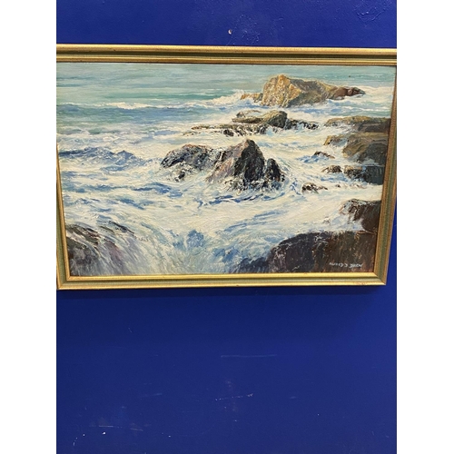 174A - Cornish Primitive School: Alfred Drew oil on board Cornish coastal scene. 29ins. x 20ins. Plus one o... 