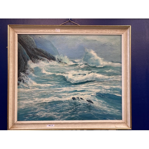 174A - Cornish Primitive School: Alfred Drew oil on board Cornish coastal scene. 29ins. x 20ins. Plus one o... 