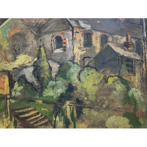 177 - 20th cent. Cornish School: Christopher Insoll oil on canvas, building and steps. 22ins. x 22ins.