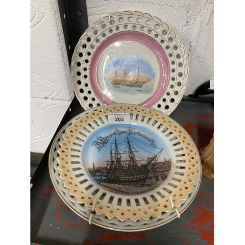 203 - Nelson: 19th cent. German ribbon frames showing HMS Victory in Portsmouth. 8ins. (3)