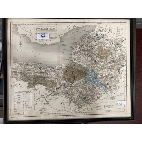 207 - Maps: 19th cent. Map of Somersetshire by J & C Walker, with divisions and hundreds. 16½ins. x 13½ins... 