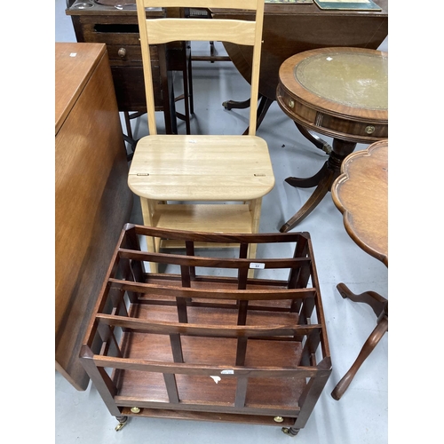 31 - 20th cent. Beech metamorphic library chair step, plus mahogany four partition Canterbury. (2)