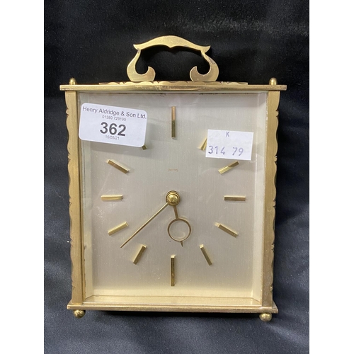 362 - 20th cent. Smiths square carriage clock, gilt body, Junghans quartz, mahogany.