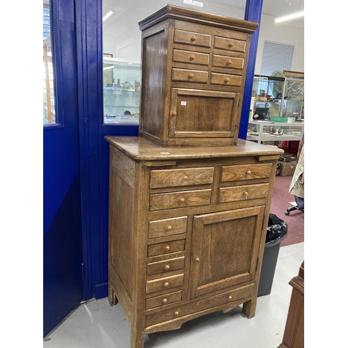 46 - Rustic oak Ecuadorian oak two tier kitchen with spice drawers. 32ins. x 63ins.