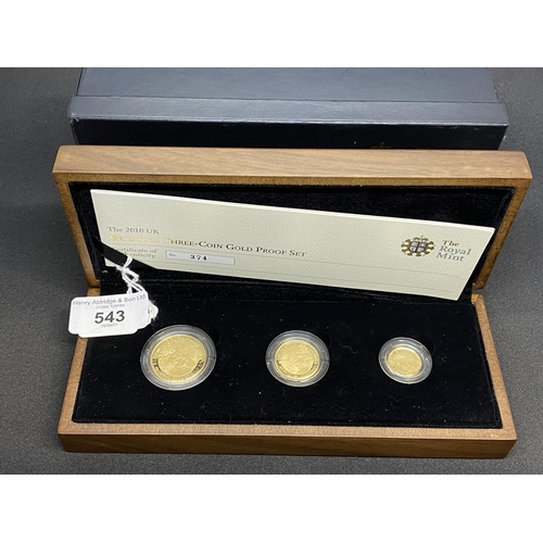 543 - Numismatics: Gold coin Elizabeth II Proof Britannia 2010 set of three coins £50, ½oz. £25, ¼oz. £10,... 