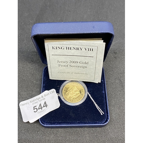 544 - Numismatics: Gold coin Elizabeth II Jersey Proof Sovereign 2009 (Westminster Mint). 8g.