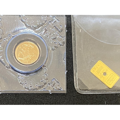 548 - Numismatics: Coins Elizabeth 2009 22ct. 1.99g (Westminster Mint) plus Credit Suisse 1g. Ingot number... 