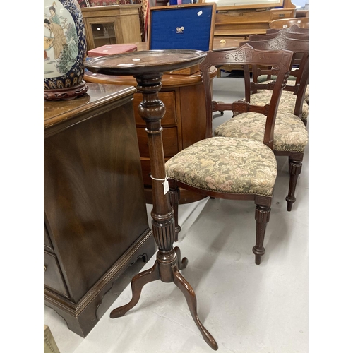 58 - 19th cent. Mahogany jardiniere stand on turned column on fine tripod, stamped C 9775 to base.