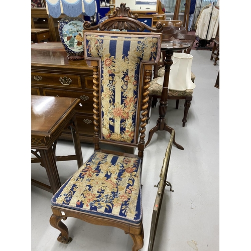 59 - 19th cent. Rosewood hall chair with barley twist decoration and cabriole supports, woolwork seat and... 