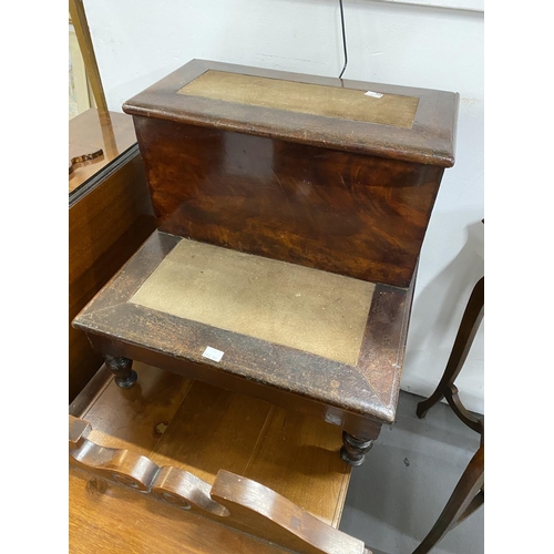 64 - Rustic yew coffee table, 19th century step commode steps and an Edwardian pot cupboard. (3)