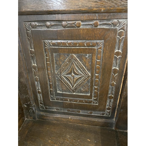 89 - 18th cent. Oak panelled Wainscot chair with later additions chair Height 3ft. 4in.