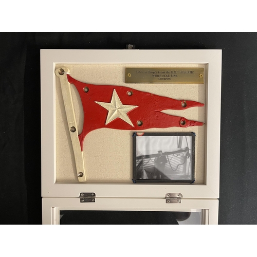 183 - WHITE STAR LINE: Brass lifeboat plaque taking the form of the White Star burgee with later presentat... 