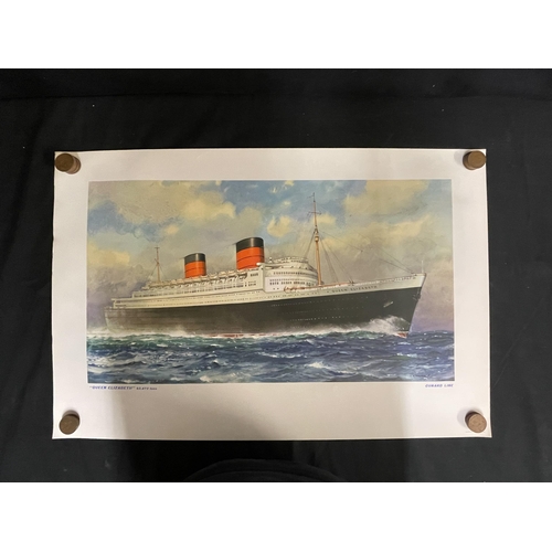 2 - CUNARD: C. E. Turner agent's prints of R.M.S. Queen Elizabeth. 29ins, x 19ins. (10)