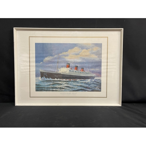 20 - CUNARD: Queen Mary and Queen Elizabeth pictures and prints including Cunard advertisement. All frame... 