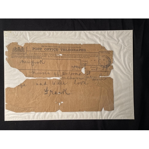 258 - R.M.S. TITANIC: Original Post Office telegram dated April 19th 1912 from surviving bathroom steward ... 