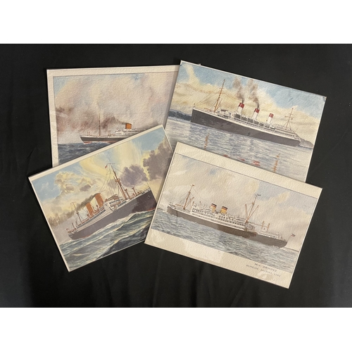 48 - OCEAN LINER: Set of four 20th Century watercolours one signed J. Guthrie with modern handwritten lab... 