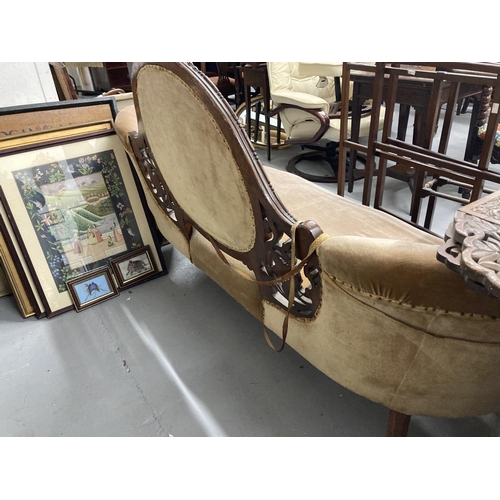 13 - 19th cent. Show wood pierced button back sofa, brown upholstered.