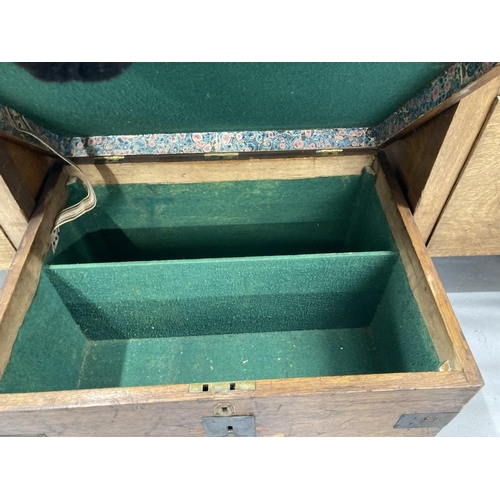 15 - 19th cent. Oak iron bound silver/valuables box. The lid stencilled with original lettering Miss Penn... 