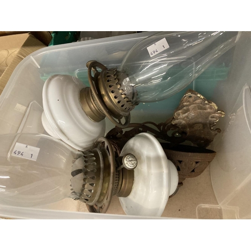 22 - Lighting: Late 19th/early 20th cent. Oil lamps and wall sconces, large Aladdin lamp complete, a Bren... 