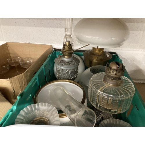 22 - Lighting: Late 19th/early 20th cent. Oil lamps and wall sconces, large Aladdin lamp complete, a Bren... 