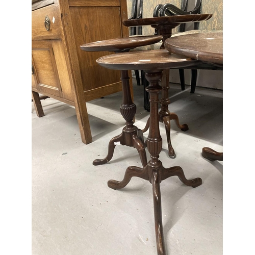 44 - 19th cent. Mahogany tables, tilt table converted to coffee table, turned support on tripod feet, plu... 