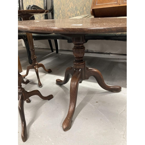 44 - 19th cent. Mahogany tables, tilt table converted to coffee table, turned support on tripod feet, plu... 