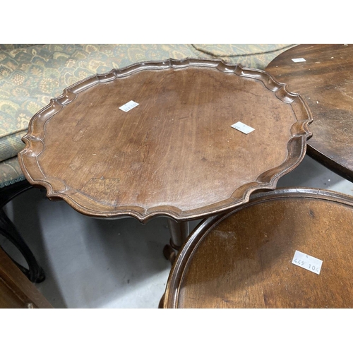 44 - 19th cent. Mahogany tables, tilt table converted to coffee table, turned support on tripod feet, plu... 