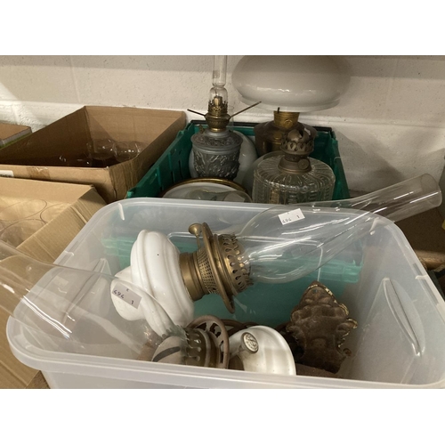 22 - Lighting: Late 19th/early 20th cent. Oil lamps and wall sconces, large Aladdin lamp complete, a Bren... 