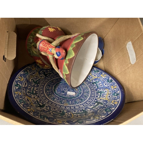 24 - Ceramics: Rumtopf pot, 10ins. Studio Pottery vase marked M.B. Studio Pottery lamp base, Carlton Ware... 