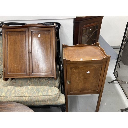 42 - Edwardian mahogany bathroom set comprising a pot cupboard 15ins. x 13ins. x 31ins, and wall cabinet ... 