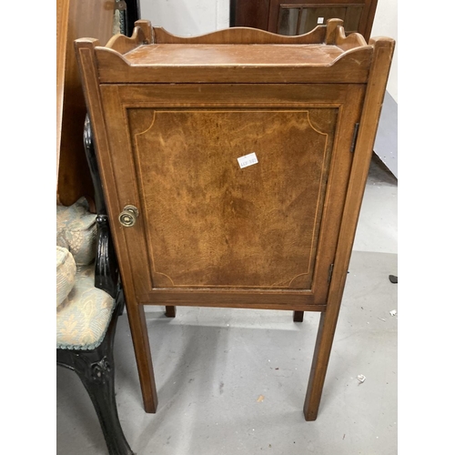 42 - Edwardian mahogany bathroom set comprising a pot cupboard 15ins. x 13ins. x 31ins, and wall cabinet ... 