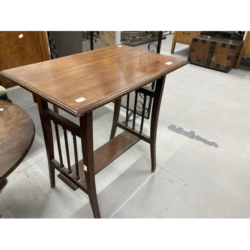 43 - Aesthetic style mahogany side table with moulded top, on fine tapering supports. 25ins. x 16ins. x 2... 