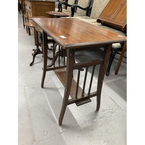 43 - Aesthetic style mahogany side table with moulded top, on fine tapering supports. 25ins. x 16ins. x 2... 