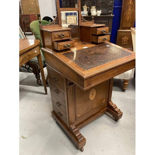 100 - Edwardian mahogany davenport with raised super structure, central mirror flanked by two small drawer... 