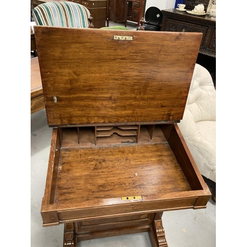 100 - Edwardian mahogany davenport with raised super structure, central mirror flanked by two small drawer... 