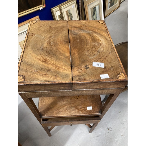 101 - 19th cent. Mahogany washstand opening fold over top to reveal holes for wash basin etc, with single ... 