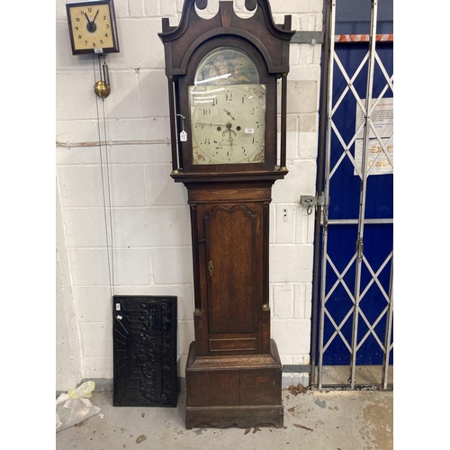 112 - 19th cent. 8 day longcase clock, Jones of Kidderminster, painted arch dial. 18ins.