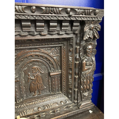 120 - 19th cent. Northern European sideboard/court cupboard with heavily carved front and back. 55ins. x 7... 