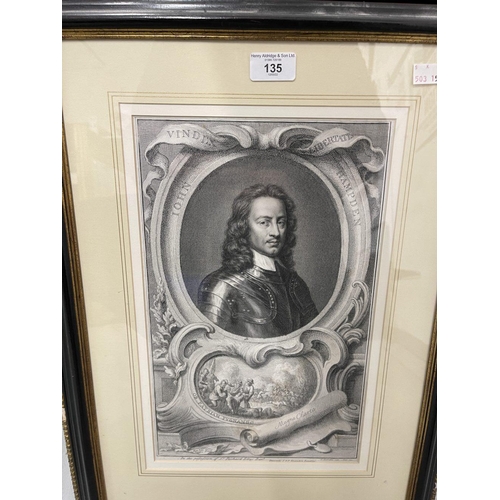 135 - Prints & Engravings: Engraving John Hampden by Jacobus Houbraken c1740, framed and glazed, 9ins. x 1... 