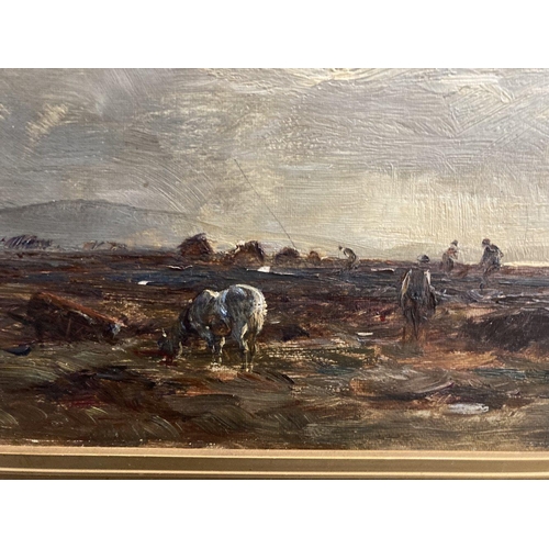 149 - W. D. McKay (1844-1924): (Attributed) Oil on board landscape with figures cutting peat, marked botto... 