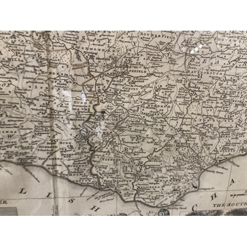 157 - Maps: Accurate map of the County of Sussex by Eman Bowen Geographer to His Majesty. Framed and glaze... 