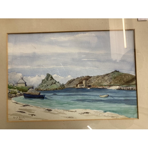 165 - W. D. Bush watercolour coastal scene, framed and glazed. 13¼ins. x 9ins. P. F. Tunstill beach scene.... 