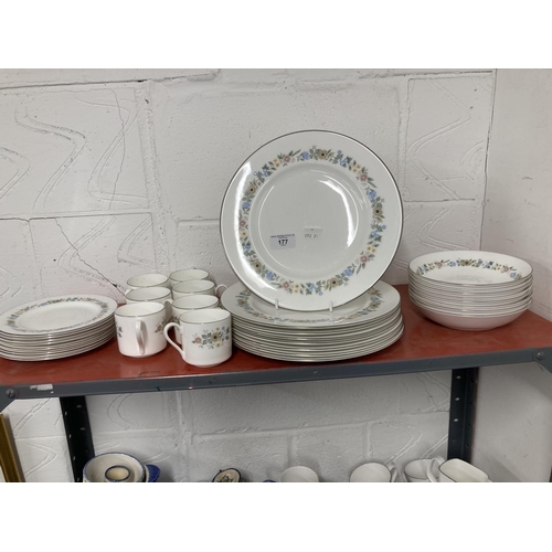 177 - Ceramics: Royal Doulton Pastorale dinner set comprised of large plates x 8, small plates x 8, puddin... 