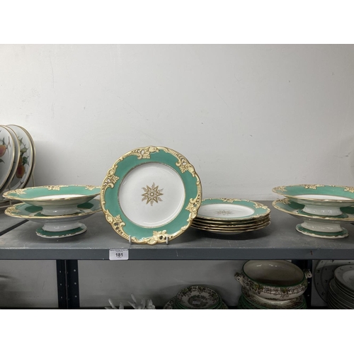 181 - 19th cent. Green ground gilt dessert service, some damage.