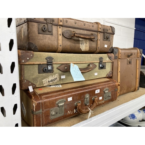 20 - Luggage: Early 20th cent. Suitcases, one large with wooden straps, one square with Everware fibre la... 