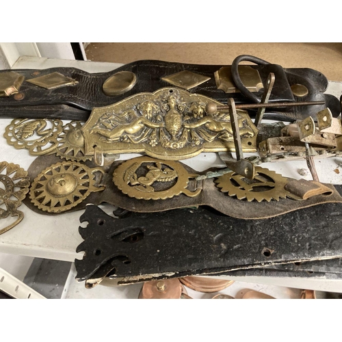 22 - 20th cent. Horse brasses, Martingale, 19th cent. brass toilet roll holders and an album of Victorian... 