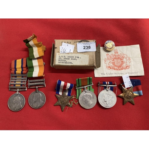 238 - Medals & Awards: Father and son groups includes Queen's South Africa medal with five bars for Cape C... 