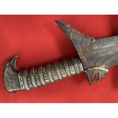 241 - Edged Weapons: 19th cent. Malay executioner's Kris, the silver cased handle with Niello work of scro... 