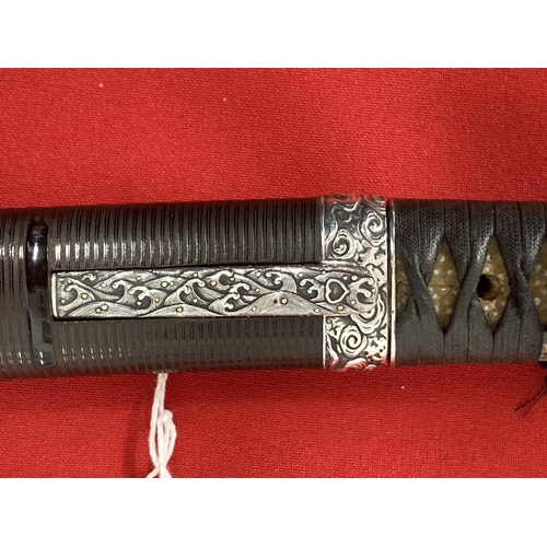 242 - Militaria/Edged Weapons: Japanese Tanto dagger, cord wrapped grip, ribbed lacquered Saya, single men... 